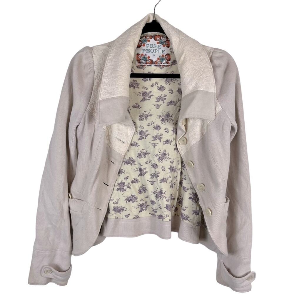 Free People Vintage Y2K Jacket Cropped Shacket Coat Cottage Granny Boho Small 4